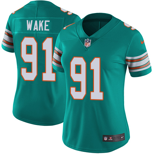 Nike Miami Dolphins #91 Cameron Wake Aqua Green Alternate Women Stitched NFL Vapor Untouchable Limited Jersey->women nfl jersey->Women Jersey
